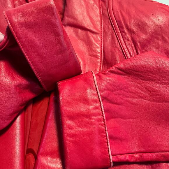 Vintage 80s Wilson Red Leather Jacket Size Small Boxy Belted - Picture 13 of 16